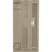 Clean Line Lockers, Bank of 3, 36" x 15" x 76", Steel, Beige, Rivet (Assembled), Perforated Kelford