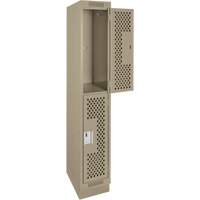 Clean Line Lockers, 2 -tier, 12" x 15" x 76", Steel, Beige, Rivet (Assembled), Perforated Kelford
