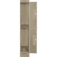 Clean Line Lockers, 2 -tier, 12" x 15" x 76", Steel, Beige, Rivet (Assembled), Perforated Kelford
