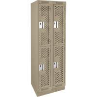 Clean Line Lockers, 2 -tier, Bank of 2, 24" x 15" x 76", Steel, Beige, Rivet (Assembled), Perforated Kelford
