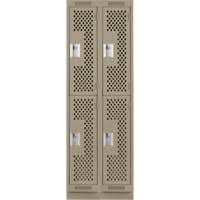 Clean Line Lockers, 2 -tier, Bank of 2, 24" x 15" x 76", Steel, Beige, Rivet (Assembled), Perforated Kelford