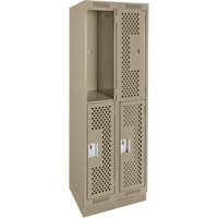 Clean Line Lockers, 2 -tier, Bank of 2, 24" x 15" x 76", Steel, Beige, Rivet (Assembled), Perforated Kelford