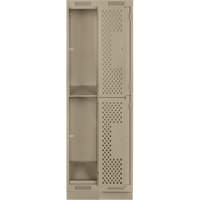Clean Line Lockers, 2 -tier, Bank of 2, 24" x 15" x 76", Steel, Beige, Rivet (Assembled), Perforated Kelford