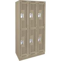 Clean Line Lockers, 2 -tier, Bank of 3, 36" x 15" x 76", Steel, Beige, Rivet (Assembled), Perforated Kelford