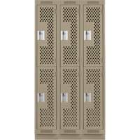 Clean Line Lockers, 2 -tier, Bank of 3, 36" x 15" x 76", Steel, Beige, Rivet (Assembled), Perforated Kelford