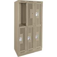 Clean Line Lockers, 2 -tier, Bank of 3, 36" x 15" x 76", Steel, Beige, Rivet (Assembled), Perforated Kelford