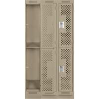 Clean Line Lockers, 2 -tier, Bank of 3, 36" x 15" x 76", Steel, Beige, Rivet (Assembled), Perforated Kelford