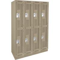 Clean Line Lockers, 2 -tier, Bank of 4, 48" x 15" x 76", Steel, Beige, Rivet (Assembled), Perforated Kelford