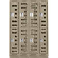 Clean Line Lockers, 2 -tier, Bank of 4, 48" x 15" x 76", Steel, Beige, Rivet (Assembled), Perforated Kelford