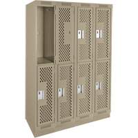Clean Line Lockers, 2 -tier, Bank of 4, 48" x 15" x 76", Steel, Beige, Rivet (Assembled), Perforated Kelford