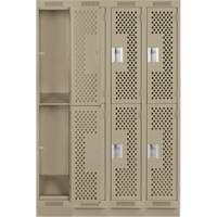 Clean Line Lockers, 2 -tier, Bank of 4, 48" x 15" x 76", Steel, Beige, Rivet (Assembled), Perforated Kelford