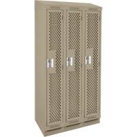 Clean Line Lockers, Bank of 3, 36" x 12" x 82", Steel, Beige, Rivet (Assembled), Perforated Kelford