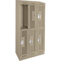 Clean Line Lockers, 2 -tier, Bank of 3, 36" x 15" x 82", Steel, Beige, Rivet (Assembled), Perforated Kelford