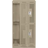 Clean Line Lockers, 2 -tier, Bank of 3, 36" x 15" x 82", Steel, Beige, Rivet (Assembled), Perforated Kelford