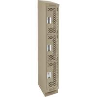 Clean Line Lockers, 3 -tier, 12" x 15" x 82", Steel, Beige, Rivet (Assembled), Perforated Kelford