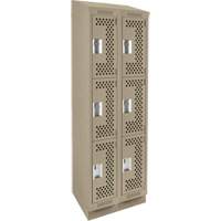 Clean Line Lockers, 3 -tier, Bank of 2, 24" x 15" x 82", Steel, Beige, Rivet (Assembled), Perforated Kelford