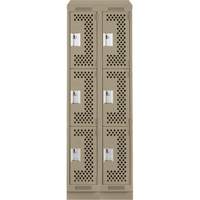 Clean Line Lockers, 3 -tier, Bank of 2, 24" x 15" x 82", Steel, Beige, Rivet (Assembled), Perforated Kelford
