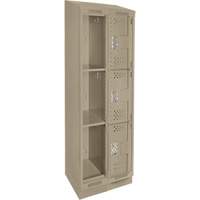 Clean Line Lockers, 3 -tier, Bank of 2, 24" x 15" x 82", Steel, Beige, Rivet (Assembled), Perforated Kelford