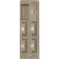 Clean Line Lockers, 3 -tier, Bank of 2, 24" x 15" x 82", Steel, Beige, Rivet (Assembled), Perforated Kelford