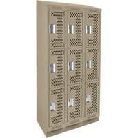 Clean Line Lockers, 3 -tier, Bank of 3, 36" x 15" x 82", Steel, Beige, Rivet (Assembled), Perforated Kelford