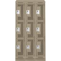 Clean Line Lockers, 3 -tier, Bank of 3, 36" x 15" x 82", Steel, Beige, Rivet (Assembled), Perforated Kelford