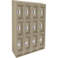 Clean Line Lockers, 3 -tier, Bank of 4, 48" x 15" x 82", Steel, Beige, Rivet (Assembled), Perforated Kelford