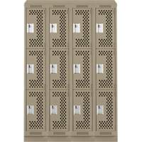 Clean Line Lockers, 3 -tier, Bank of 4, 48" x 15" x 82", Steel, Beige, Rivet (Assembled), Perforated Kelford