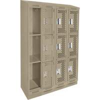 Clean Line Lockers, 3 -tier, Bank of 4, 48" x 15" x 82", Steel, Beige, Rivet (Assembled), Perforated Kelford