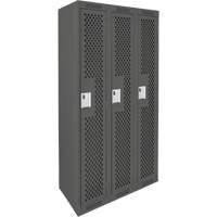 Clean Line Lockers, Bank of 3, 36" x 12" x 72", Steel, Charcoal, Rivet (Assembled), Perforated Kelford