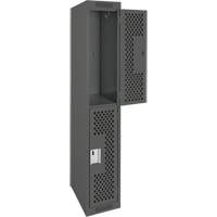 Clean Line Lockers, 2 -tier, 12" x 15" x 72", Steel, Charcoal, Rivet (Assembled), Perforated Kelford