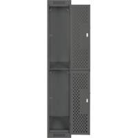 Clean Line Lockers, 2 -tier, 12" x 15" x 72", Steel, Charcoal, Rivet (Assembled), Perforated Kelford