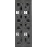 Clean Line Lockers, 2 -tier, Bank of 2, 24" x 15" x 72", Steel, Charcoal, Rivet (Assembled), Perforated Kelford