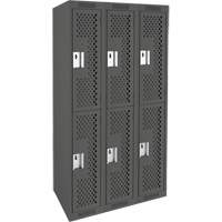 Clean Line Lockers, 2 -tier, Bank of 3, 36" x 15" x 72", Steel, Charcoal, Rivet (Assembled), Perforated Kelford