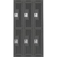 Clean Line Lockers, 2 -tier, Bank of 3, 36" x 15" x 72", Steel, Charcoal, Rivet (Assembled), Perforated Kelford