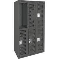 Clean Line Lockers, 2 -tier, Bank of 3, 36" x 15" x 72", Steel, Charcoal, Rivet (Assembled), Perforated Kelford
