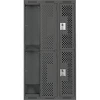Clean Line Lockers, 2 -tier, Bank of 3, 36" x 15" x 72", Steel, Charcoal, Rivet (Assembled), Perforated Kelford