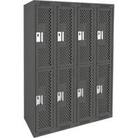 Clean Line Lockers, 2 -tier, Bank of 4, 48" x 15" x 72", Steel, Charcoal, Rivet (Assembled), Perforated Kelford