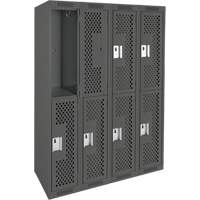 Clean Line Lockers, 2 -tier, Bank of 4, 48" x 15" x 72", Steel, Charcoal, Rivet (Assembled), Perforated Kelford