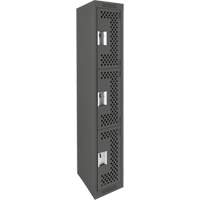 Clean Line Lockers, 3 -tier, 12" x 12" x 72", Steel, Charcoal, Rivet (Assembled), Perforated Kelford