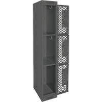 Clean Line Lockers, 3 -tier, 12" x 12" x 72", Steel, Charcoal, Rivet (Assembled), Perforated Kelford