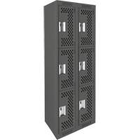Clean Line Lockers, 3 -tier, Bank of 2, 24" x 12" x 72", Steel, Charcoal, Rivet (Assembled), Perforated Kelford