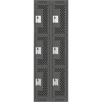 Clean Line Lockers, 3 -tier, Bank of 2, 24" x 12" x 72", Steel, Charcoal, Rivet (Assembled), Perforated Kelford