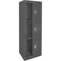 Clean Line Lockers, 3 -tier, Bank of 2, 24" x 12" x 72", Steel, Charcoal, Rivet (Assembled), Perforated Kelford