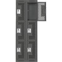 Clean Line Lockers, 3 -tier, Bank of 2, 24" x 12" x 72", Steel, Charcoal, Rivet (Assembled), Perforated Kelford