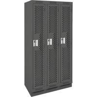 Clean Line Lockers, Bank of 3, 36" x 15" x 76", Steel, Charcoal, Rivet (Assembled), Perforated Kelford