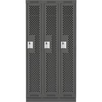 Clean Line Lockers, Bank of 3, 36" x 15" x 76", Steel, Charcoal, Rivet (Assembled), Perforated Kelford