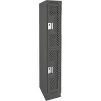 Clean Line Lockers, 2 -tier, 12" x 15" x 76", Steel, Charcoal, Rivet (Assembled), Perforated Kelford