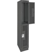 Clean Line Lockers, 2 -tier, 12" x 15" x 76", Steel, Charcoal, Rivet (Assembled), Perforated Kelford