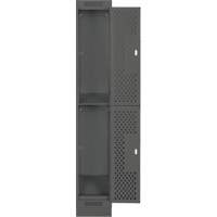 Clean Line Lockers, 2 -tier, 12" x 15" x 76", Steel, Charcoal, Rivet (Assembled), Perforated Kelford
