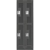 Clean Line Lockers, 2 -tier, Bank of 2, 24" x 15" x 76", Steel, Charcoal, Rivet (Assembled), Perforated Kelford